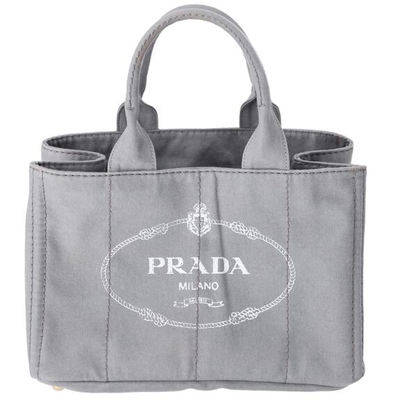 PRADA Canapa Tote Bag B1877B Gray White Denim - Picture 1 of 10